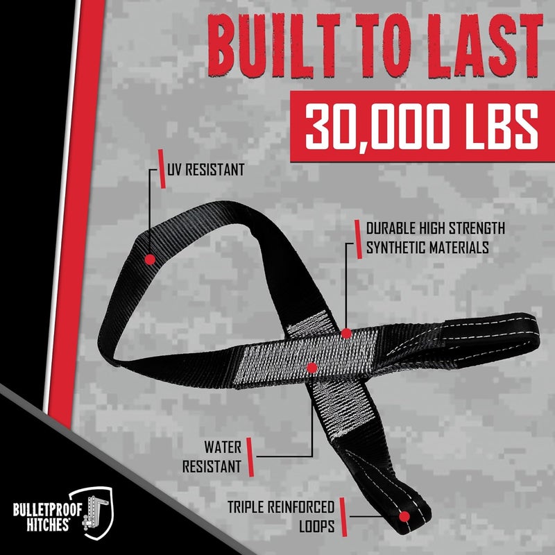 BulletProof Hitches - 3" x 6' Tree Saver Tow Strap - Winch Tree Saver Strap with 30,000 lbs Breaking Strength - Offroad Recovery for Jeep, 1500/F150 Trucks - Towing Winch Recovery Straps - Image 2